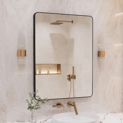 32 in. W x 24 in. H Rectangle Seamless Rounded Frame Wall Bathroom Vanity Mirror in Matte Black