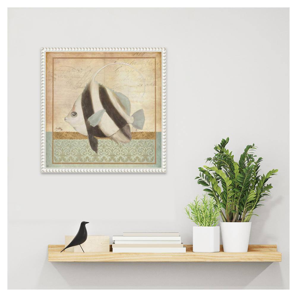 Vintage Nautical Fish Canvas Art with Beaded Frame