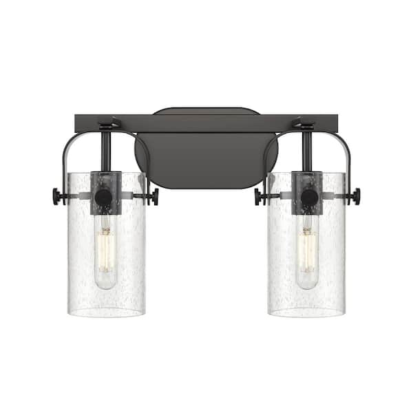 Pilaster II Cylinder 14.88 in. 2-Light Matte Black Vanity Light with Glass Shade