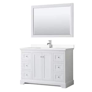 Avery 48"W x 22"D Single Vanity in White w/ Cultured Marble Vanity Top in White w/ Basin & Mirror