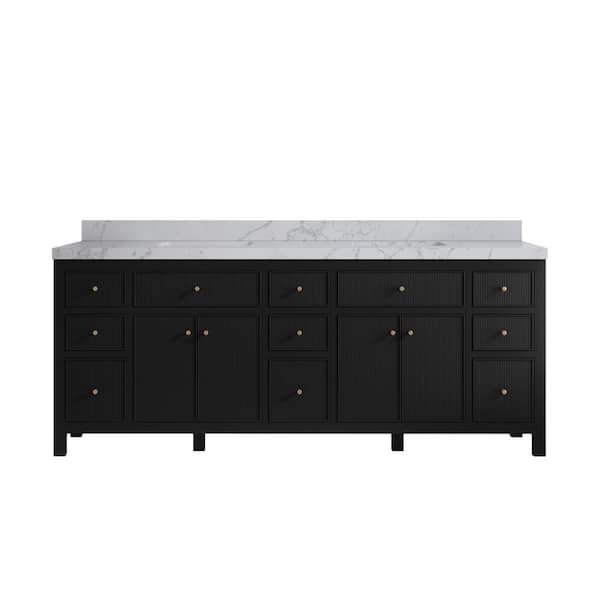 Willow Collections Sonoma 84 in. Double Sink Freestanding Black Bath Vanity with Venatino Qt. Top Unassembled