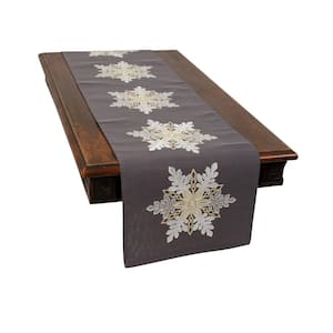 0.1 in. H x 15 in. W x 70 in. D Sparkling Snowflakes Embroidered Double Layer Christmas Table Runner