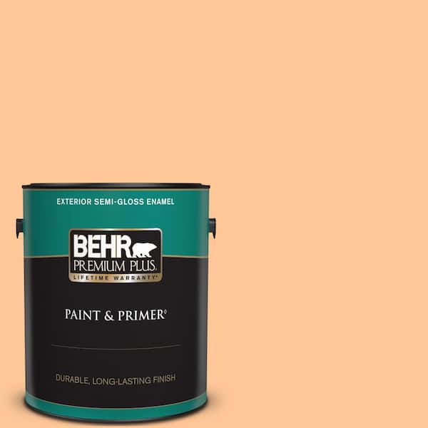 BEHR PREMIUM PLUS 1 gal. #P230-4 Citrus Punch Semi-Gloss Enamel Exterior Paint & Primer