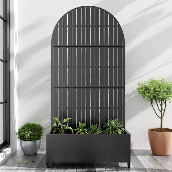 Dovelina Large 35 in. x 72 in. Arched Black Metal Raised Garden Bed Planter Box with Trellis and Caster