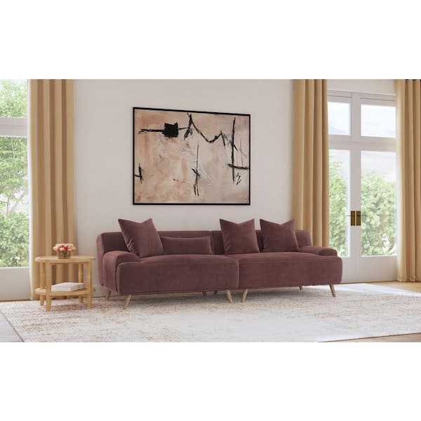 Coaster Elizabeth 102.5 in. Recessed Square Arm Corduroy Fabric Upholstered Rectangle Sofa in. Wine Red