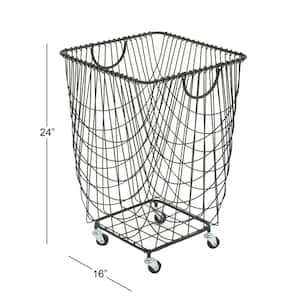 Black Deep Set Metal Mesh Laundry Basket Storage Cart with Wheels and Handles