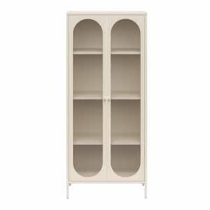 Luna Parchment Tall 2-Door Storage Cabinet with Fluted Glass
