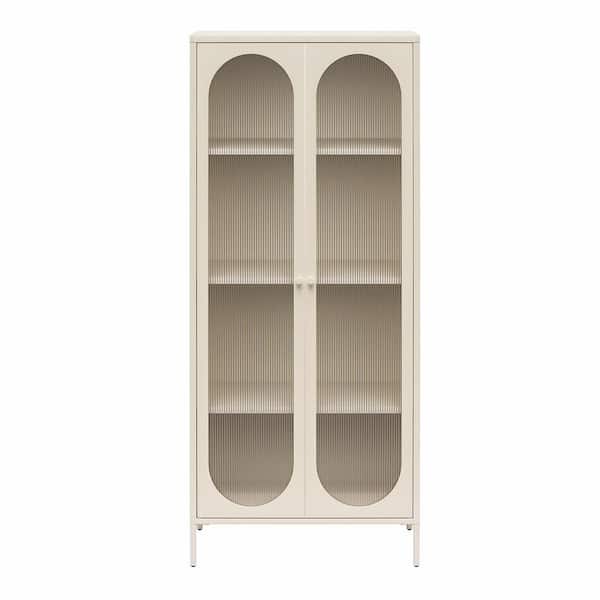 Mr. Kate Luna Parchment Tall 2-Door Storage Cabinet with Fluted Glass