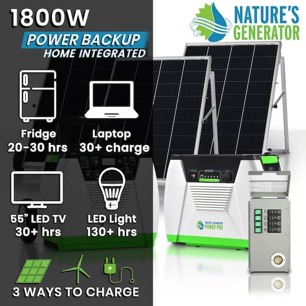 NATURE'S GENERATOR 1800-Watt/2880W Peak Push Button Start Solar Powered  Portable Generator with Cart HKNGGN - The Home Depot