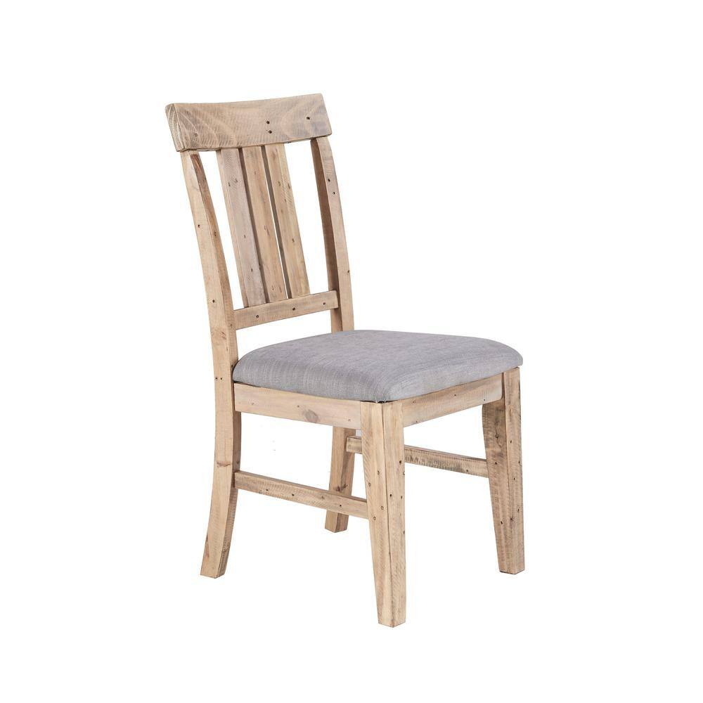 Natural Wood and Grey Upholstered High Side Chair