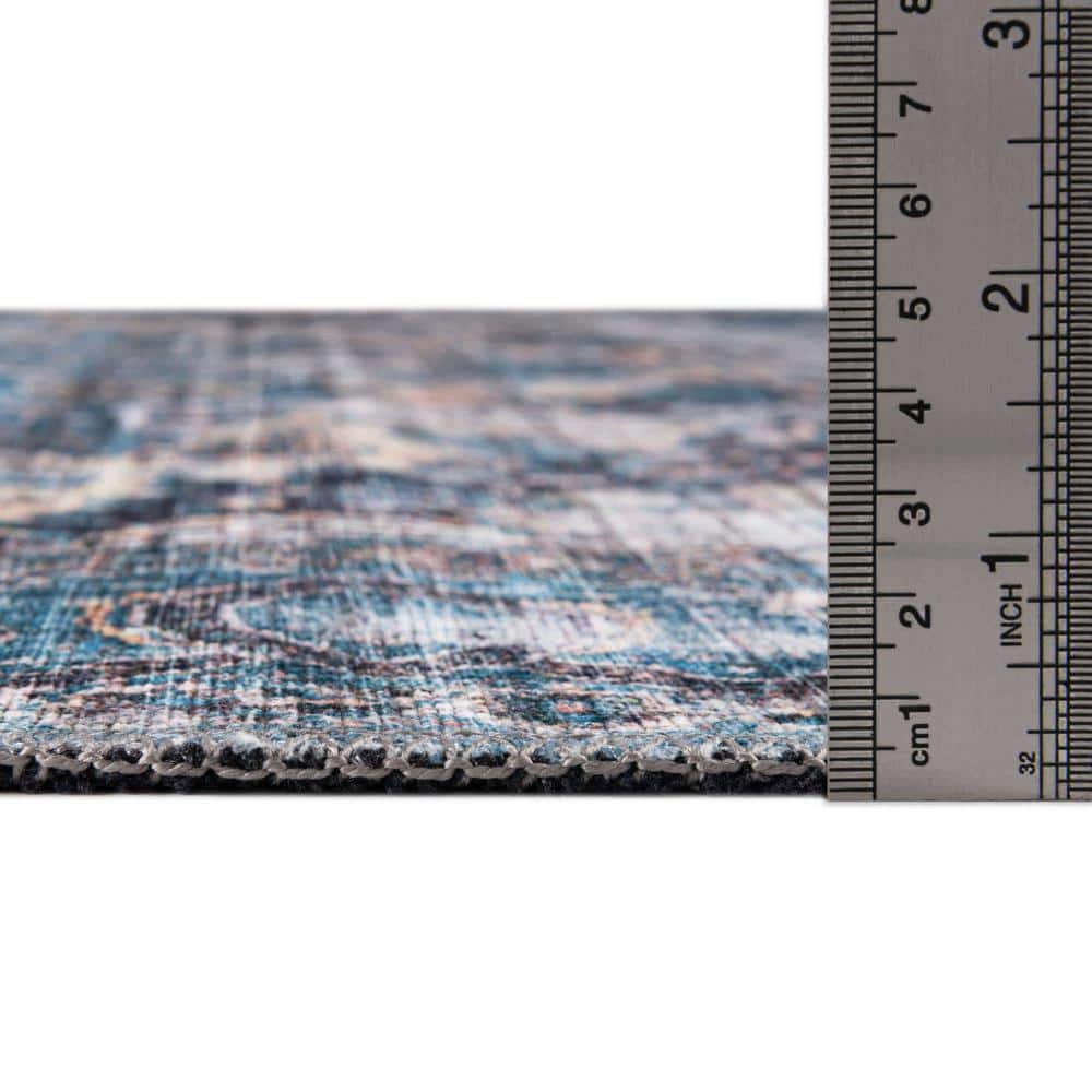 Mangata Medallion Blue Chenille 2'7" x 13'1" Runner Rug