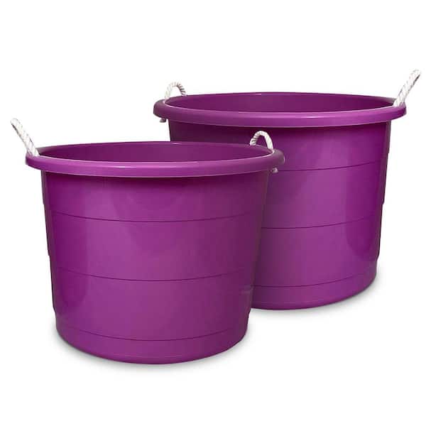 17 Gal. Indoor Outdoor Storage Plastic Cleaning Bucket w/ Rope Handles, Orchid (2-Pack)