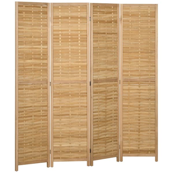 HOMCOM Natural wood 63 in. L x 0.75W x 67 in. H Hand-Wove, Bamboo Room Divider