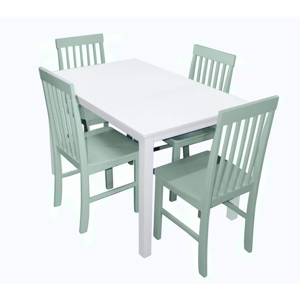 White and Sage Rubberwood 5-Piece Dining Set