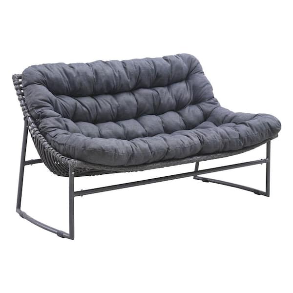 ZUO Ingonish Grey Beach Wicker Outdoor Patio Sofa with Grey Cushion