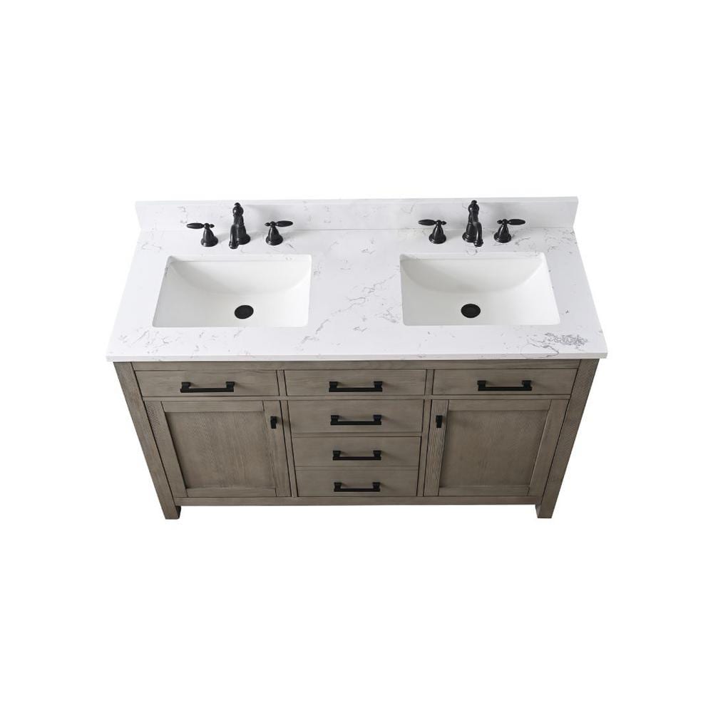 Textured Gray Double Bathroom Vanity with Carrara White Top