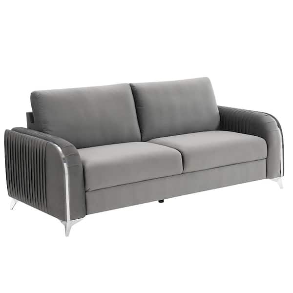 Wenona 34 in. Straight Arm Velvet Rectangle No Additional Features Sofa in Gray Velvet