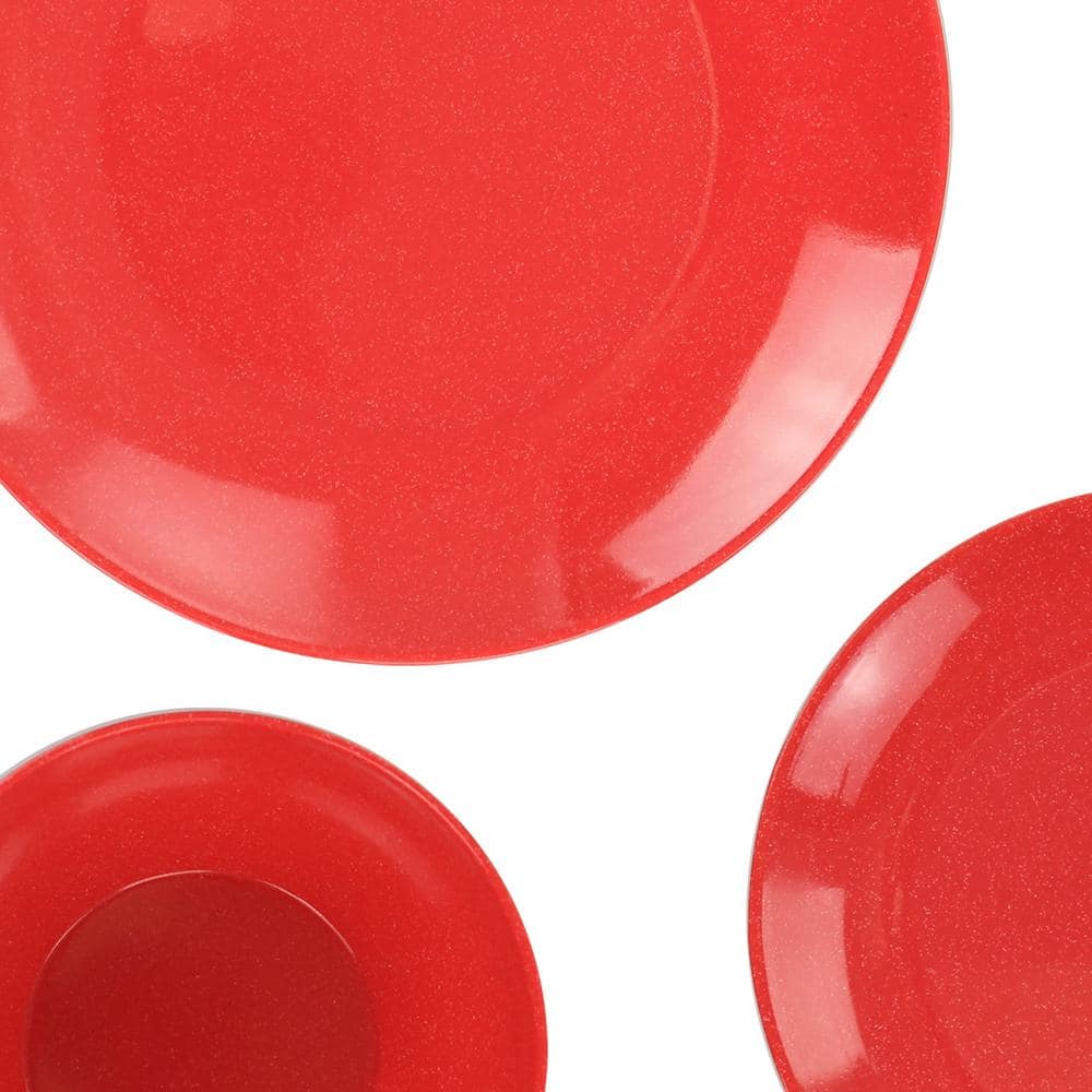 Red Melamine 12-Piece Outdoor Dinnerware Set