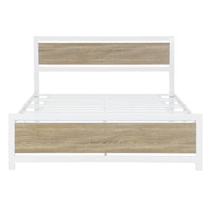 60.2 in.White Queen Size Metal Bed Frame with Wood Headboard and Footboard, No Box Spring Needed, Easy to Assemble