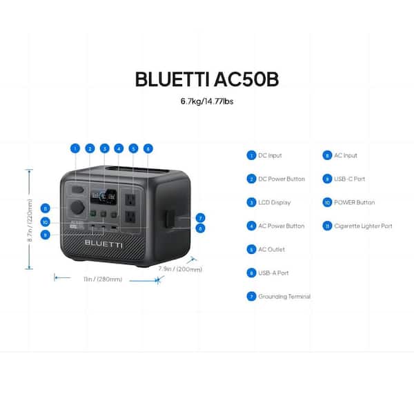 BLUETTI 700W Continuous/1000-Watt Peak Output Power Station AC50B