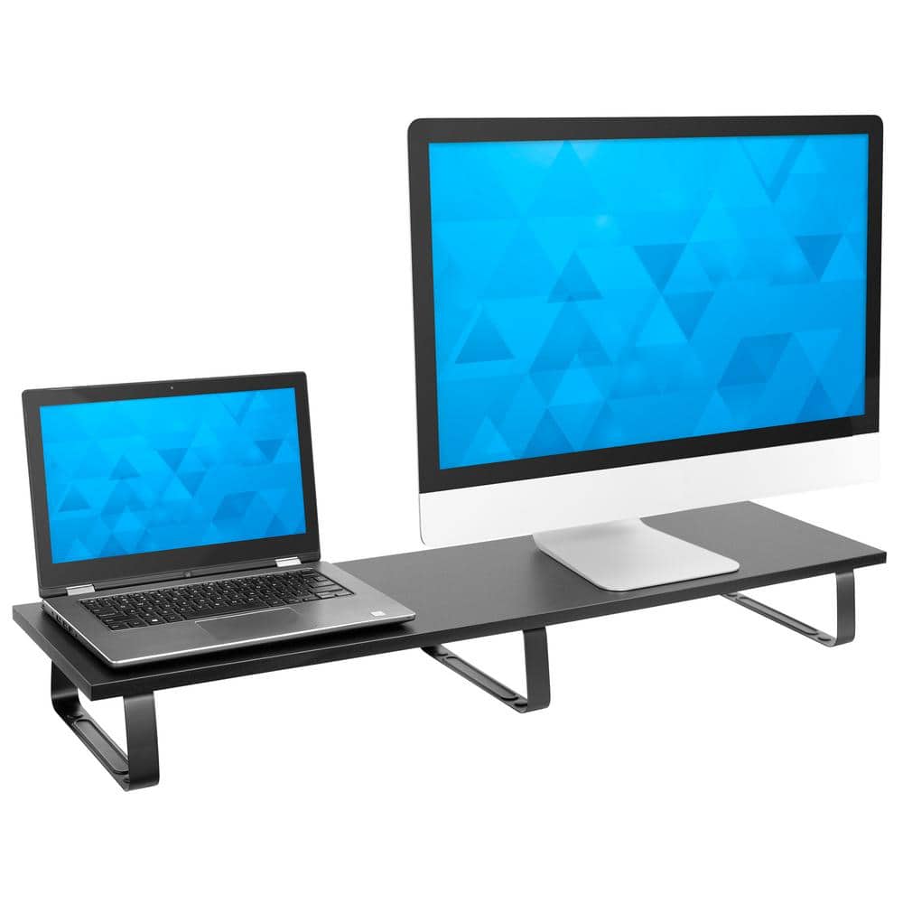 Extra Wide Black Steel and Wood Dual Monitor Stand