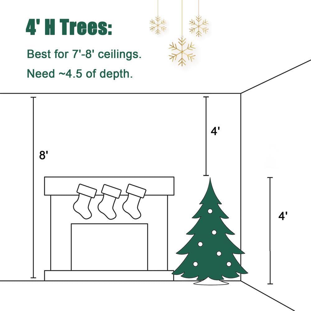 4' Green Pre-Lit Pine Christmas Tree with Metal Pot