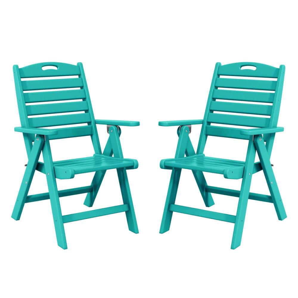 Laguna Outdoor Patio Set of 2 Folding Highback Dining Chairs w/ Adjustable Recline in Turquoise price history on PriceWatchPro