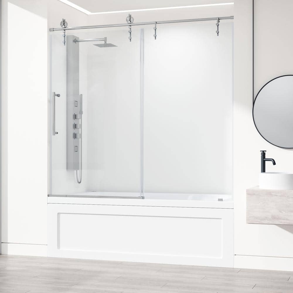 Hamilton 60" Chrome Frameless Sliding Tub Door with Clear Glass