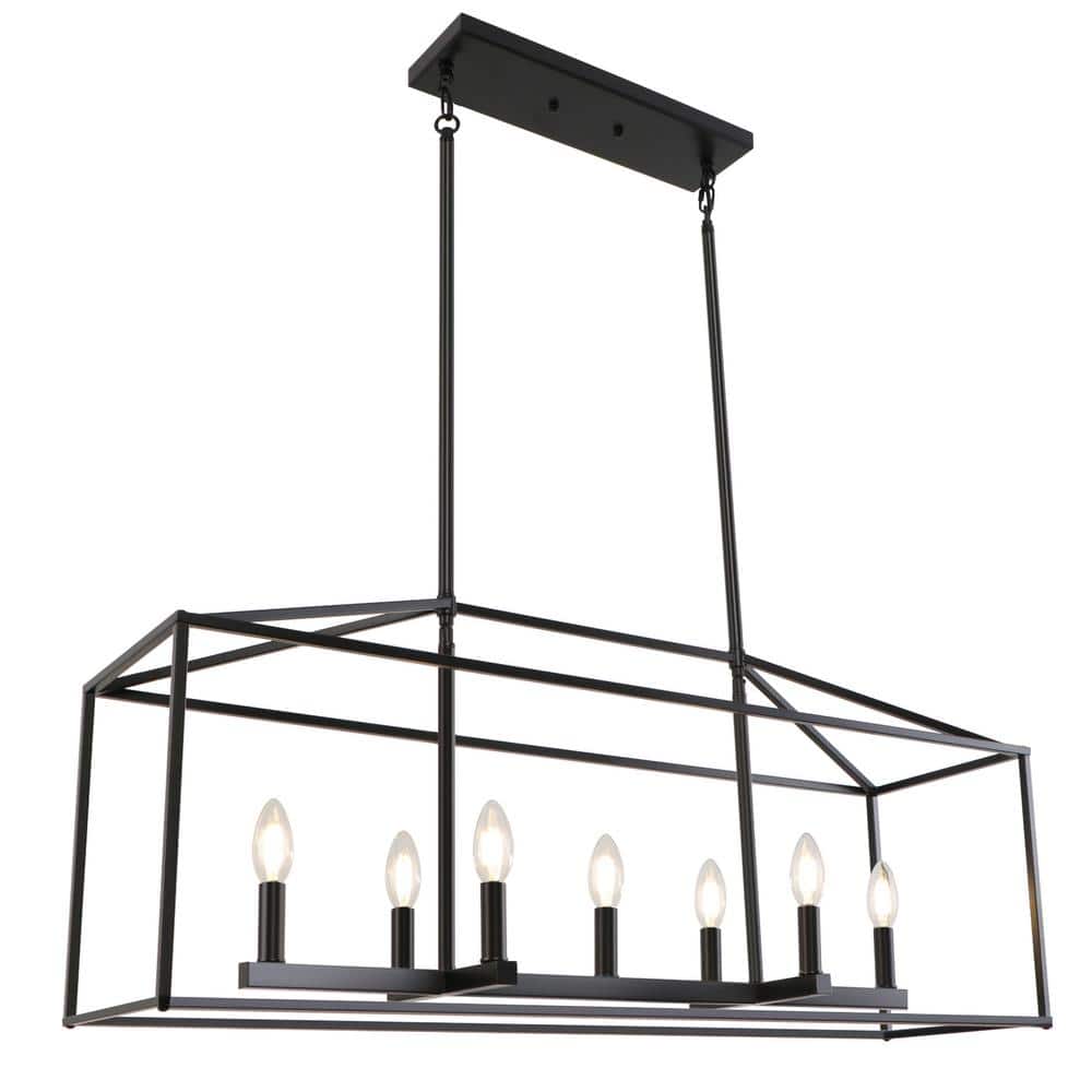 37.8 in. 7-Light Black Farmhouse Geometric Metal Pendant Light for Kitchen 