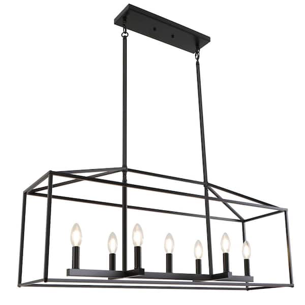 Unbranded 37.8 in. 7-Light Black Farmhouse Geometric Metal Pendant Light for Kitchen Island Dining Room