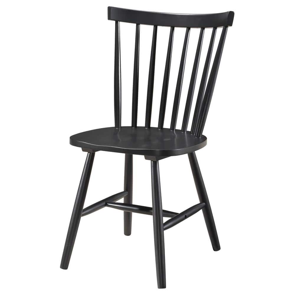 Black Solid Wood Windsor Side Chair Set with Slat Back