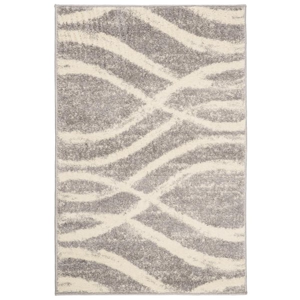 Adirondack 2 ft. x 3 ft. Gray/Cream Waves Area Rug