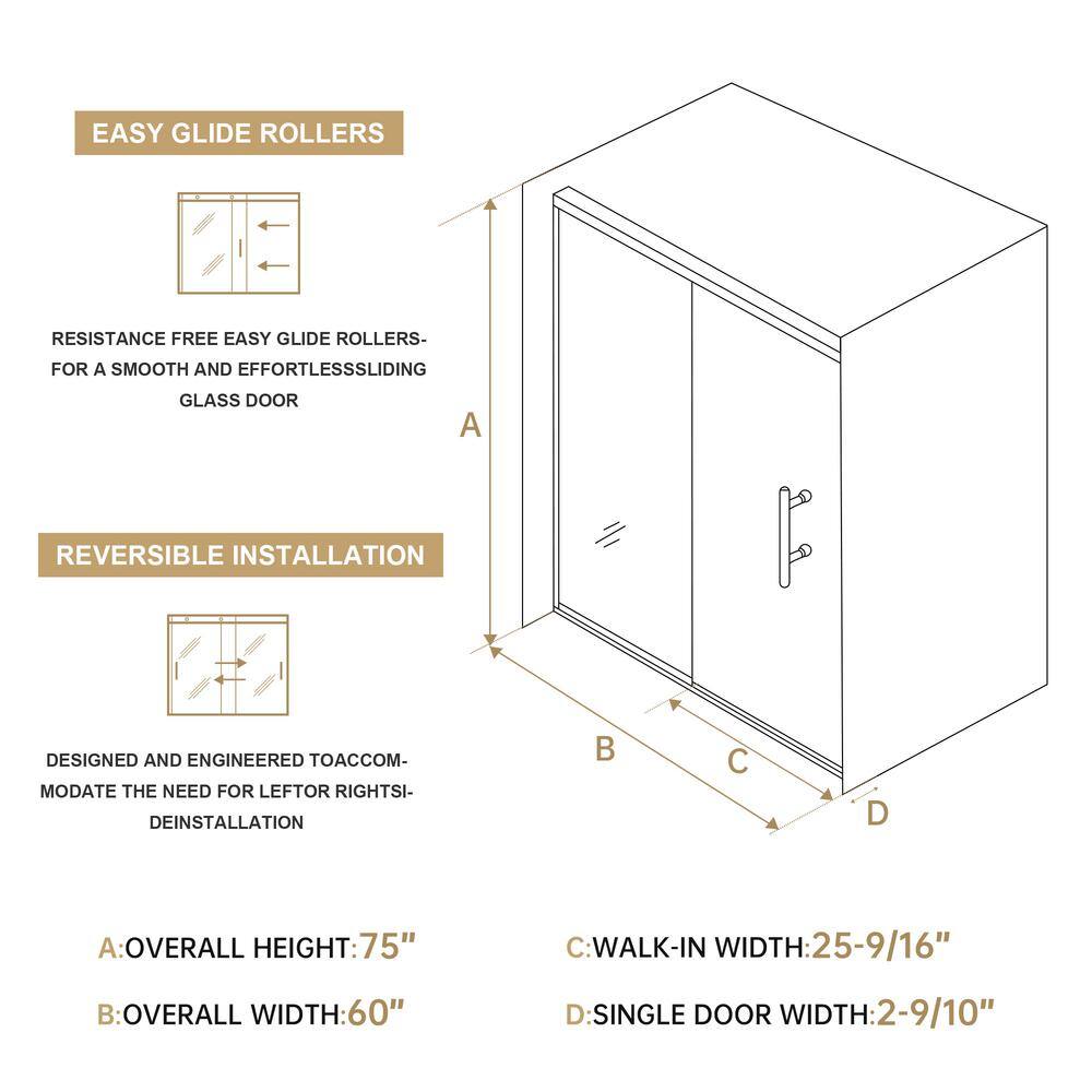 Brushed Gold Semi-Frameless Sliding Shower Door with Clear Glass