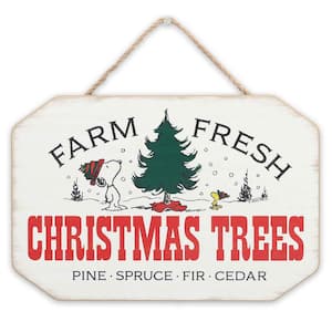6 in. White Snoopy and Woodstock Farm Fresh Christmas Trees Hanging Wood Indoor Wall Decor