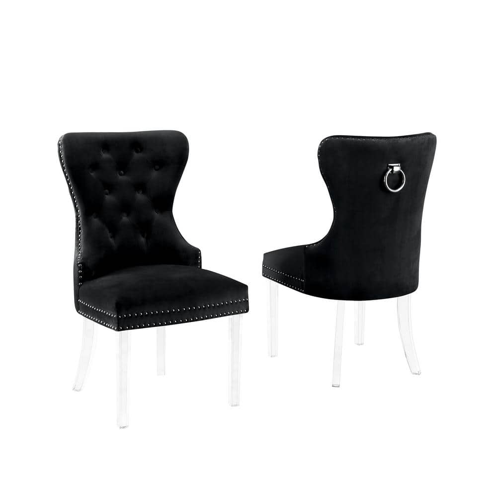 Elegant Black Velvet Tufted Parsons Side Chair with Acrylic Legs