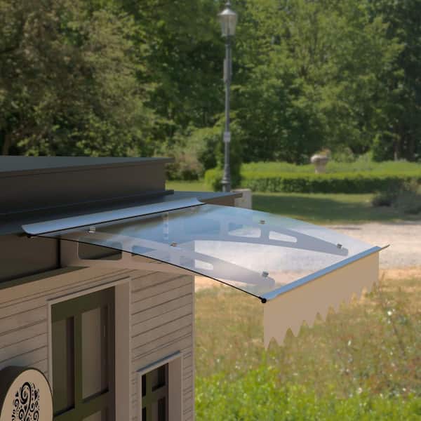 4 ft. x 3 ft. Clear Door and Window Fixed Awning Canopy, Window Awning Door Canopy with Valance