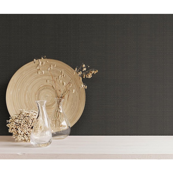 Black Bali Basketweave Abstract Vinyl Non-Pasted Wallpaper Roll
