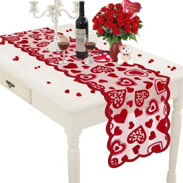 13 in. W x 72 in. LInch Red Lace Table Runner for Wedding Party, Valentines Decorations