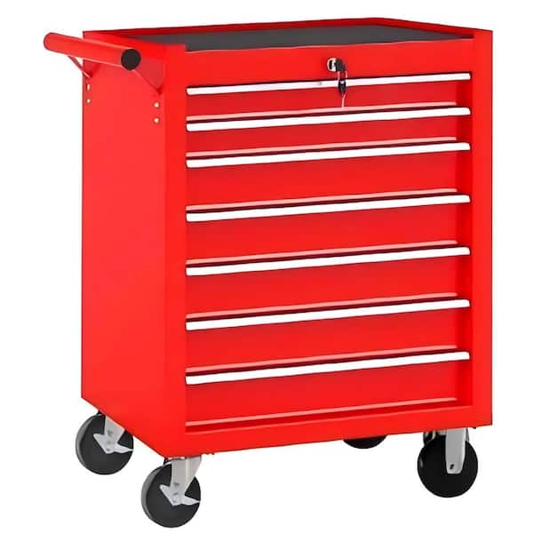 13 in. W 7 Drawer Rolling Tool Storage Carts with Lock, Detachable Top Tool Box for Garage, Warehouse, Workshop