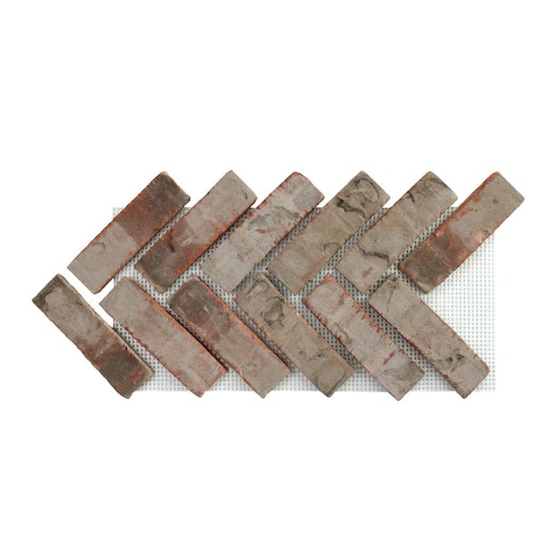 Old Mill Brick 28 in. x 10.5 in. x. 0.5 in. Brickwebb Herringbone Sagebrush Thin Brick Sheets (Box of 4-Sheets)