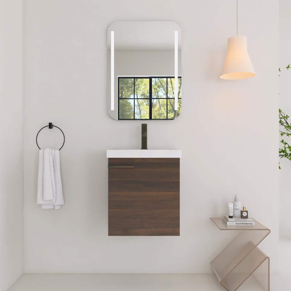 18 in. Single Floating California Walnut Bath Vanity with White Ceramic Top Assembled price history on PriceWatchPro