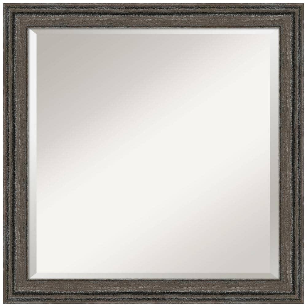 Upcycled Brown Grey 23.5 in. x 23.5 in. Beveled Farmhouse Square Wood Framed Bathroom Wall Mirror in Brown -  Amanti Art, A38868101066