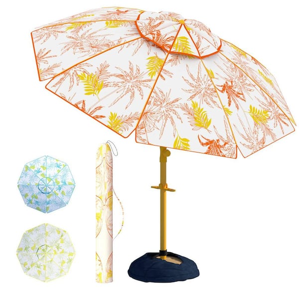 BANSA ROSE 6.5 ft. Heavy-Duty Windproof Tilt Portable Beach Umbrella with Sand Anchor Sand Bags for Outdoor in Orange Maple Leaf