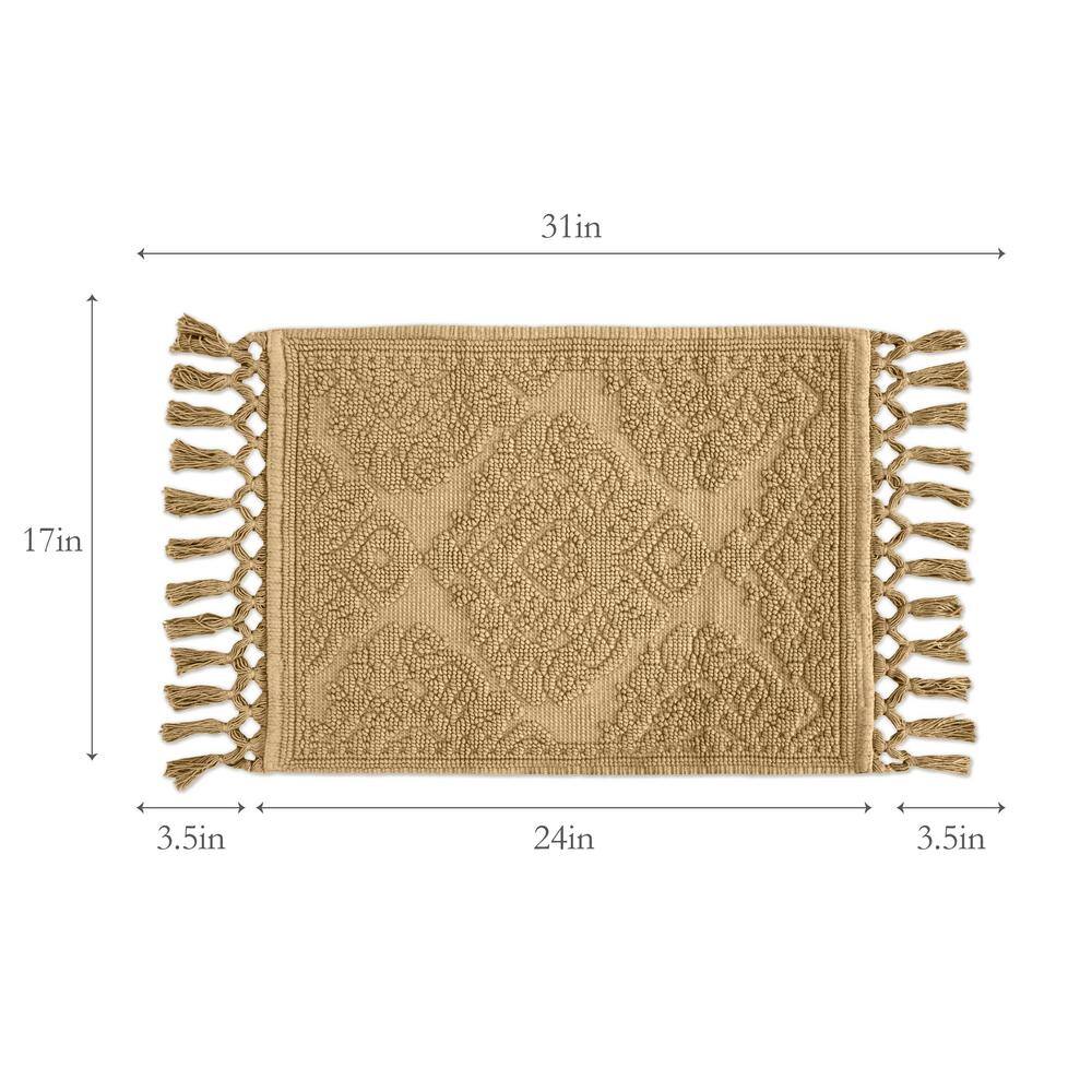 Linen Textured Cotton Fringe Rectangle Bathroom Rug