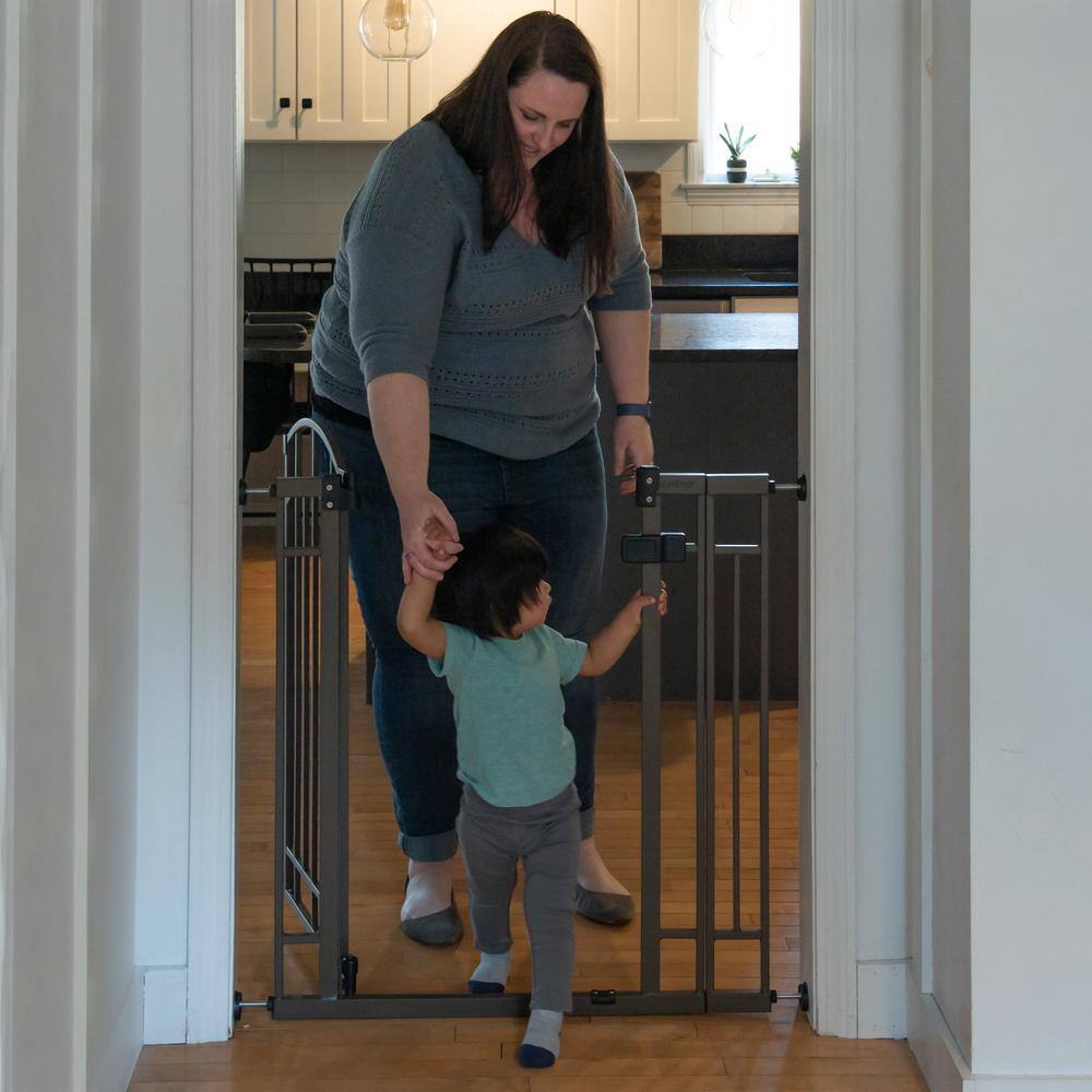 White Metal Swinging Stairway Baby Gate, 28-42 Inches