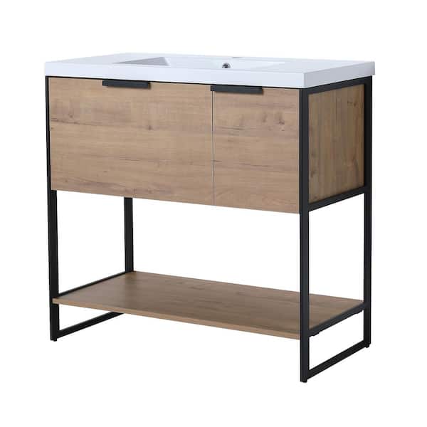 JimsMaison 36 in. W x 18 in. D x 34 in. H Bath Vanity Set in Oak with Cultured Marble Vanity Top in White