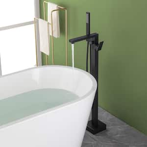Single Handle High Arc Floor Mount Freestanding Tub Faucet with Hand Shower in Matte Black