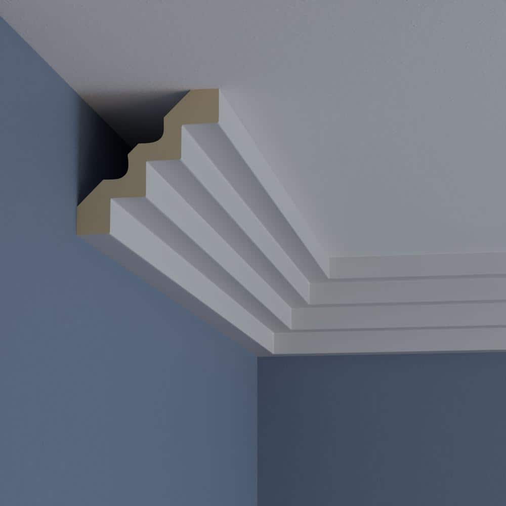Eris Step Polyurethane Crown Moulding, 94.5 in, Primed White