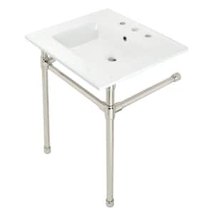 Dreyfuss Ceramic White Console Sink Basin and Leg Combo in Polished Nickel