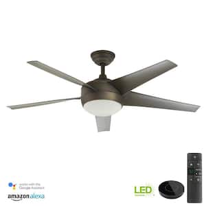 Windward IV 52 in. Indoor LED Oil-Rubbed Bronze Ceiling Fan with Light and Remote Works with Google Assistant and Alexa